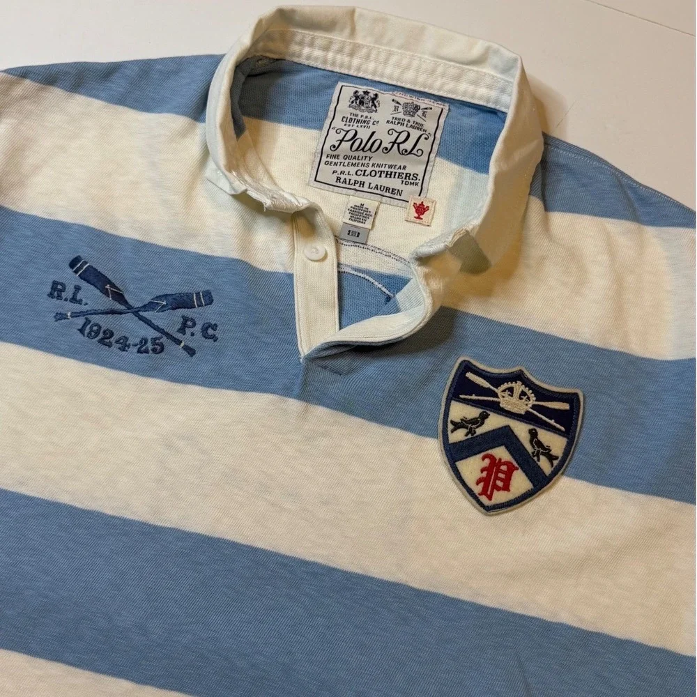 Polo Ralph Lauren Rugby Shirt Size Md Striped Rowing Team Patched #2